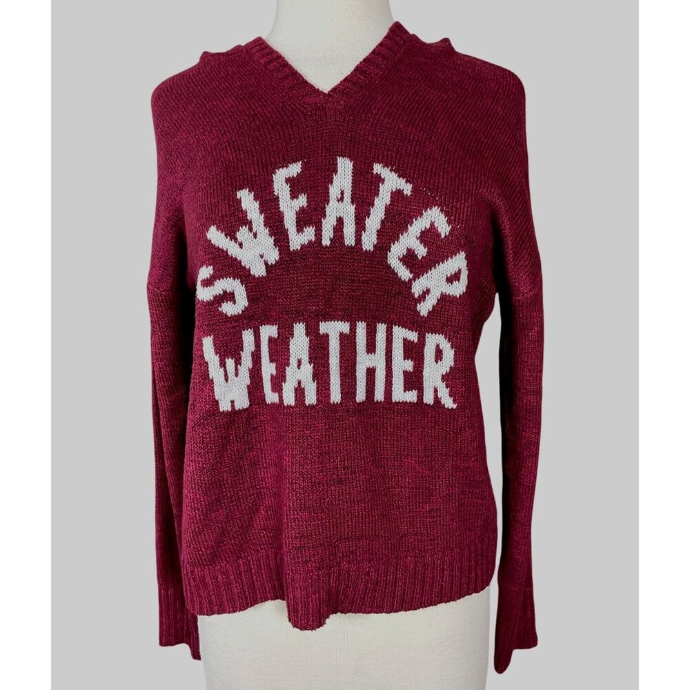 Marled Reunited LS Burgundy Hooded Pullover SWEATER WEATHER Graphic Sweater Med
